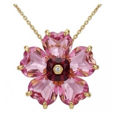 Cherry Blossom 28.5 carat Pink Topaz 14K Gold over .925 Silver handcrafted Statement necklace