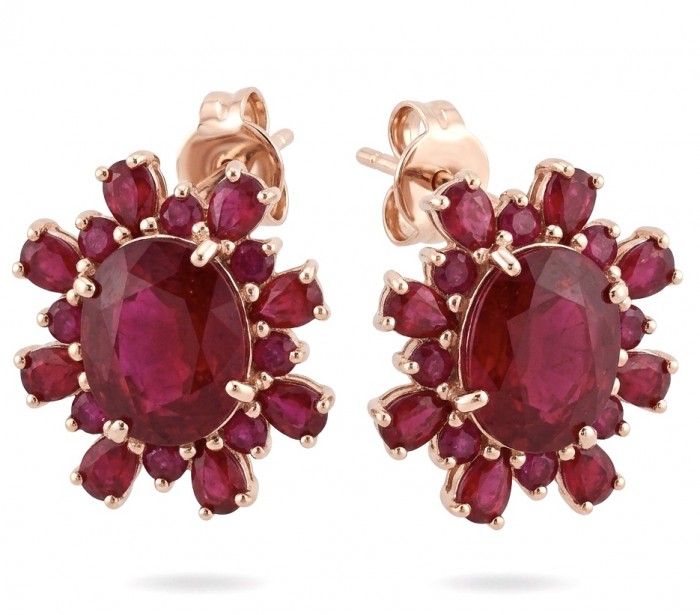 Giovanna - Magnificent Jewel 8.5 carat Mozambique Ruby 22K Rose Gold over .925 Sterling Silver handcrafted incredible earrings