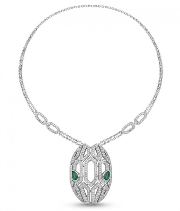 Great Masterpiece Snake's Head genuine 4.1 carat Colombian Emerald .925 Sterling Silver handmade necklace