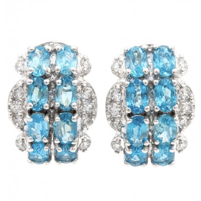 Angelina 9.9 carat authentic Swiss Blue Topaz .925 Sterling Silver Handcrafted Earrings