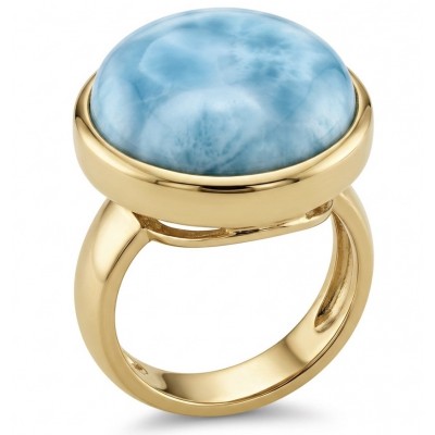 Perfection 20.4 carat Blue Larimar 22K Gold over .925 Sterling Silver handmade ring size 7 adjustable