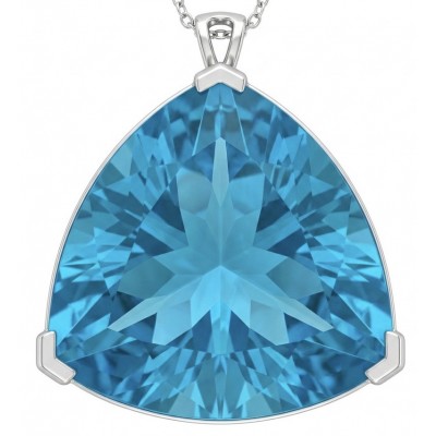 Trillion cut 28.5 carat Vintage style Swiss Blue Topaz .925 Sterling Silver DIPPED IN RHODIUM handmade Pendant