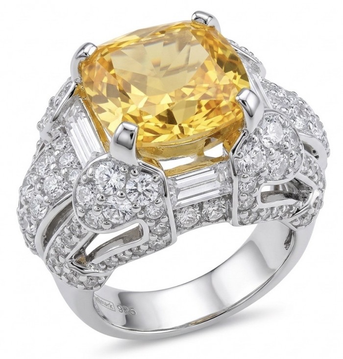 Anastasia 10.2 carat yellow Sapphire .925 Sterling Silver dipped in Rhodium Handcrafted Statement Ring size 6