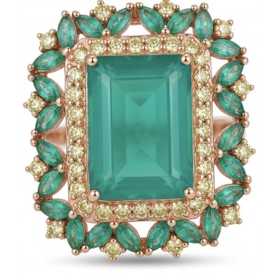 Elizabeth baquette cut 24.8 carat Colombian Emerald 22K Rose Gold over .925 Sterling Silver handcrafted Ring size 7 1/2