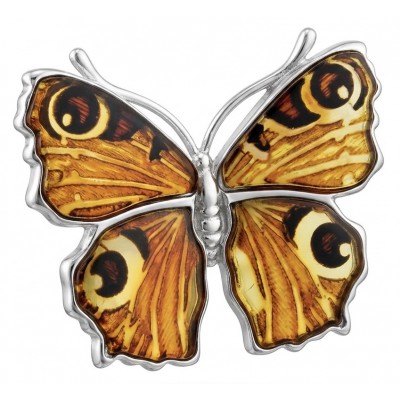 Golden Butterfly Authentic carved Baltic Amber 18K Gold over .925 Sterling Silver handcrafted pendant