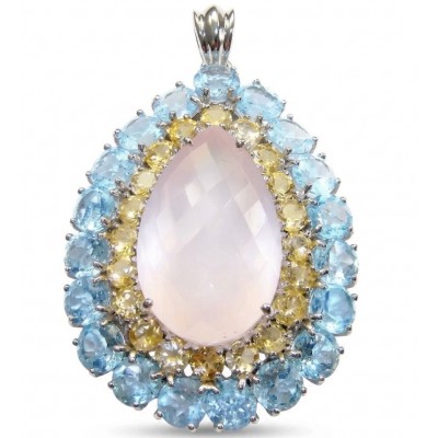 Scarlett 55.8 carat Brazilian Rose Quartz rhodium over .925 Sterling Silver handcrafted Statement Pendant
