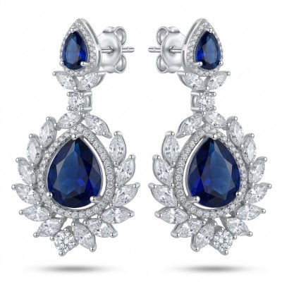 Vintage style - Giovanna - Authentic pear cut 8.9 carat Sapphire .925 Sterling Silver handcrafted earrings