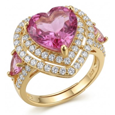 Angel's Heart 6.9 carat natural Pink Sapphire 22K Gold over .925 Sterling Silver Huge handcrafted Ring s. 7 adjustable