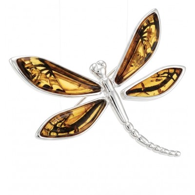 Dragonfly Natural CARVED Baltic Amber .925 Sterling Silver handmade Pendant