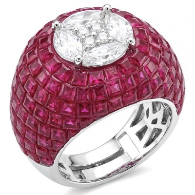Scarlett 10.7 ctw Mozambique Ruby .925 Sterling Silver dipped in 18K WHITE Gold handcrafted Statement Ring size 8