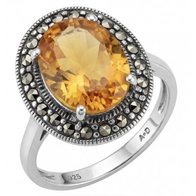 Authentic oval cut 10.2 carat Golden Topaz rhodium over .925 Sterling Silver ring s. 8