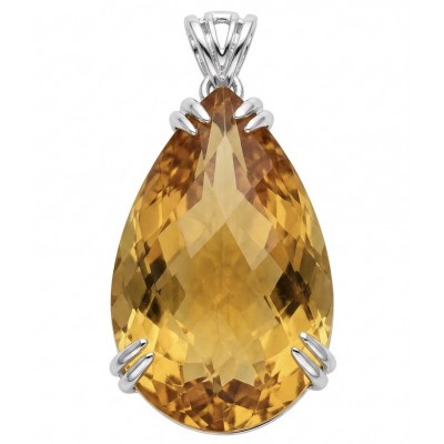 Luxury genuine 22.7 CARAT pear fancy cut Champagne Topaz .925 Sterling Silver handmade Pendant