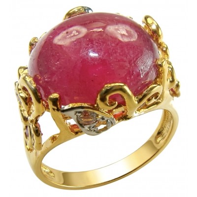 Giovanna 16.6 carat Kashmir Ruby .925 Sterling Silver dipped in 22K Gold handmade Statement Ring size 7