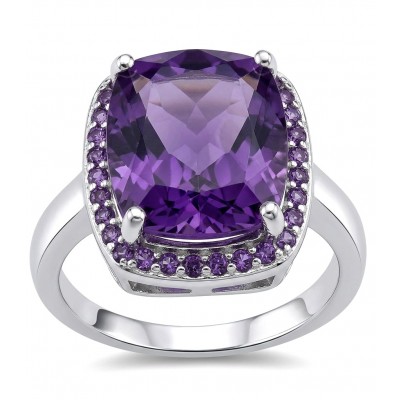 Purple Angel 9.5 carat natural Amethyst rhodium over .925 Sterling Silver Handcrafted Ring size 7