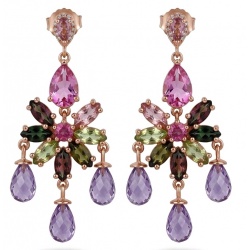 Authentic Brazilian Watermelon Tourmaline Tanzanite 18K Rose Gold over .925 Sterling Silver handcrafted earrings