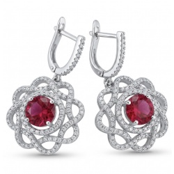 Exquisite 3.4 ctw Ruby .925 Sterling Silver handcrafted Statement earrings