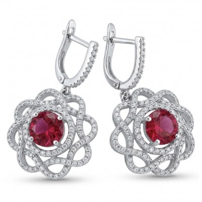 Exquisite 3.4 ctw Ruby .925 Sterling Silver handcrafted Statement earrings