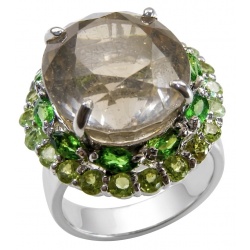 Serenity 16.5 carat Champagne Smoky Topaz .925 Sterling Silver handcrafted Ring size 7