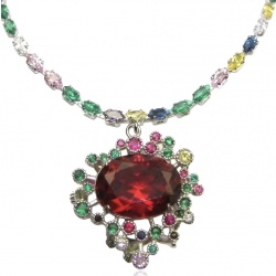 DEVOTION - 27.5 carat Pink Topaz RHODIUM over .925 Silver handcrafted Statement necklace