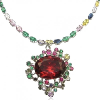 DEVOTION - 27.5 carat Pink Topaz RHODIUM over .925 Silver handcrafted Statement necklace