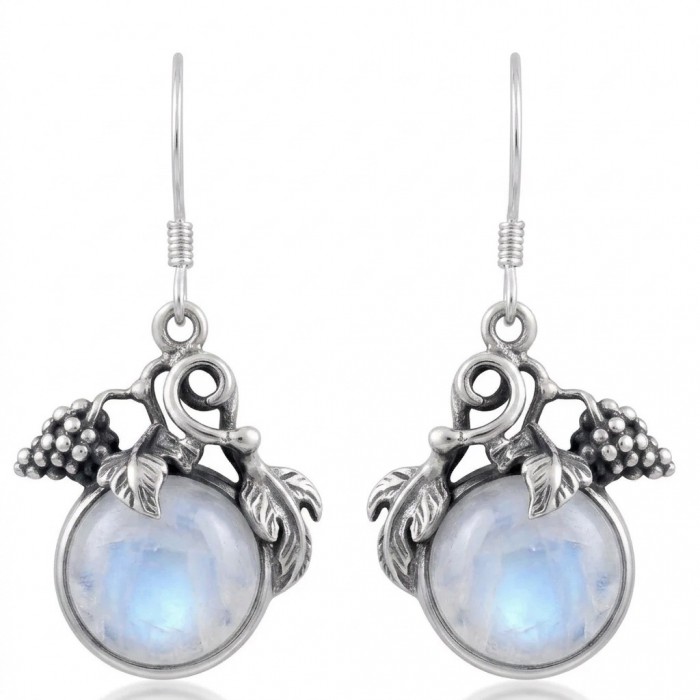Moonlight Authentic 11.2 carat Fire Moonstone .925 Sterling Silver handmade Satement earrings