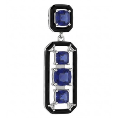 8.5 carat Art Deco Sapphire black enamel .925 Sterling Silver handcrafted Pendant