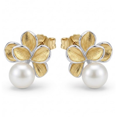 Classy Design - Genuine Pearl 18k Gold over .925 Sterling Silver handcrafted Statement Earrings