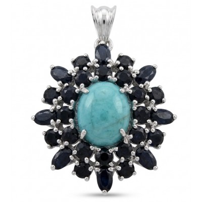 Arizona Beauty Natural Natural Turquoise Sapphire .925 Sterling Silver handmade pendant