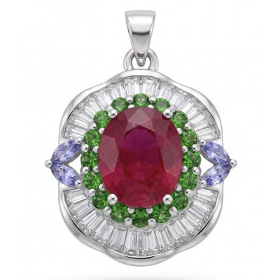 Rose Garden 8.2 carat authentic Mozambique Ruby .925 Sterling Silver handmade Pendant