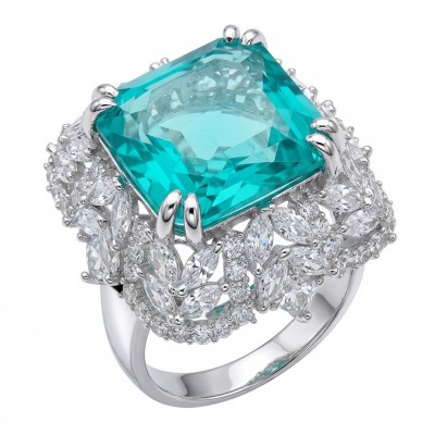 Elizabeth asscher cut 14.8 carat Colombian Emerald 15.3 carat Moissanite .925 Sterling Silver dipped in Rhodium handcrafted Ring size 7