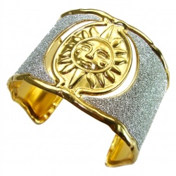 Renewal - Byzantine design Authentic Topaz 14K Gold over .925 Sterling Silver handcrafted Bracelet / Cuff