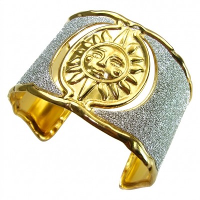 Renewal - Byzantine design Authentic Topaz 14K Gold over .925 Sterling Silver handcrafted Bracelet / Cuff