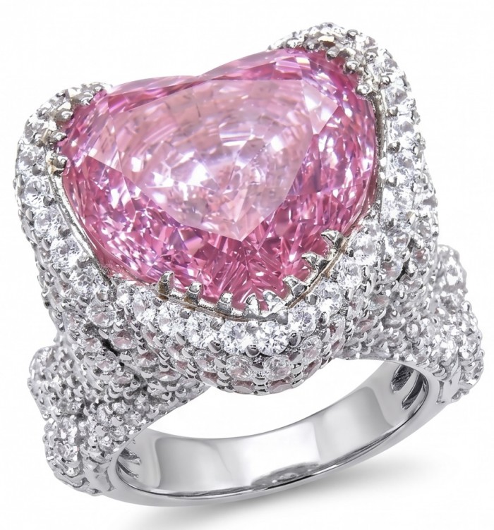Venus's Heart 8.8 carat Pink Sapphire .925 Sterling Silver dipped in rhodium handcrafted Statement ring size 7