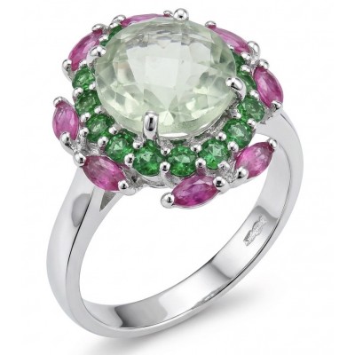 Natural 4.9 carat Green Amethyst .925 Sterling Silver handmade Statement Ring size 8