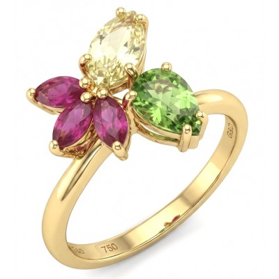 Juicy Gems 5.8 carat Multigem 18K Gold over .925 Sterling Silver Handcrafted Ring size 9