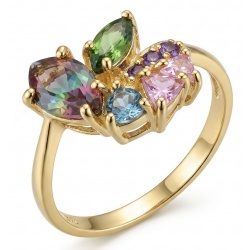 Juicy Gems 5.8 carat Multigem 18K Gold over .925 Sterling Silver Handcrafted Ring size 8