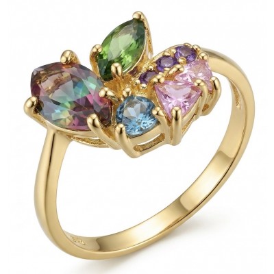 Juicy Gems 5.8 carat Multigem 18K Gold over .925 Sterling Silver Handcrafted Ring size 8