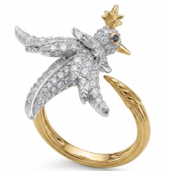 Precious Bird 0.2 carat Ruby Eyes .925 Sterling Silver dipped in real 18K Gold Gold handmade Ring size 8
