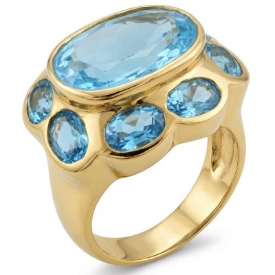 Oceania 18.3 carat Swiss Blue Topaz .925 Sterling Silver dipped in 22K Gold handcrafted ring size 8 1/4