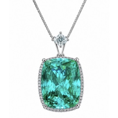 Brazilian's Briliance - emerald cut 31.7 carat Paraiba Tourmaline .925 Sterling Silver handcrafted necklace