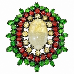 Giovanna 32.2 carat Golden Rutilated Quartz black rhodium over .925 Sterling Silver handmade Pendant - Brooch
