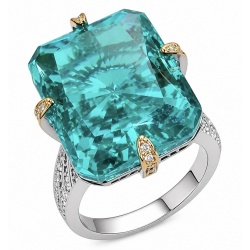 Oceania baquette cut 22.5 carat Paraiba Tourmaline 2 tones .925 Sterling Silver Handcrafted Ring size 8