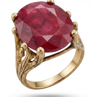 Bella Rosa Genuine 17.5 CARAT Star Ruby 14K Gold over .925 Sterling Silver Large Statement Ring size 8