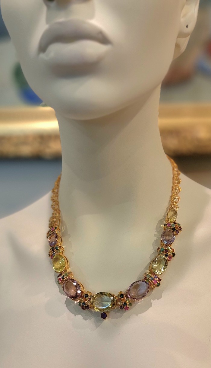 Born In Roma - Italy made 95.5 carat Multi - Gems 18k Gold over .925 Sterling Silver handmade necklace - photo 1
