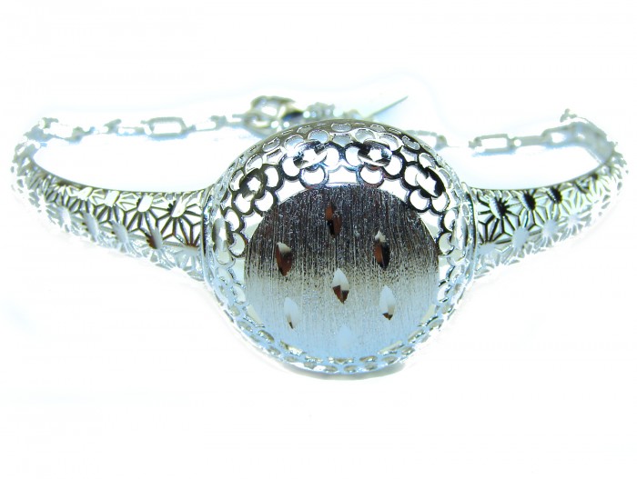 Casablanca Italy made .925 Sterling Silver handcrafted Bracelet - Sterling silver bracelet, floral design, front view