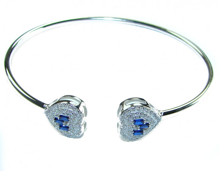 Two Hearts Precious Natural 4.6 carat Sapphire .925 Sterling Silver Bangle bracelet - photo 2