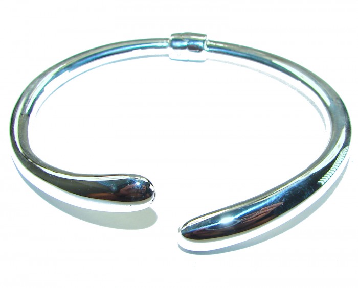Fancy .925 Sterling Silver handcrafted Statement Italy made Bracelet / Cuff - Sterling silver bracelet, side view, emphasizes reflection and texture.