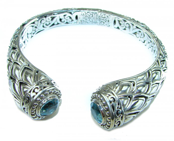 Bali Legacy 49.5 grams authentic 8.9 carat Swiss Blue topaz Floral Bracelet in .925 Sterling Silver handcrafted bracelet - photo 2