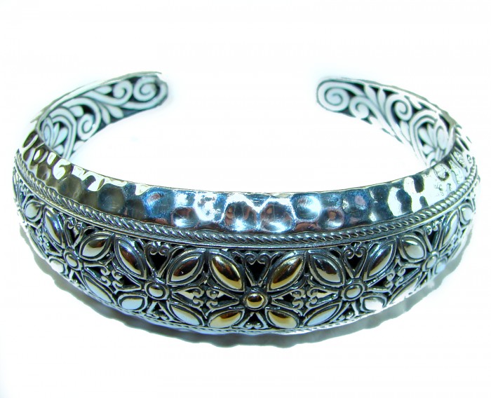 Spectacular - Large Heavy Bali Made 2 tones .925 Sterling Silver handcrafted Bracelet / Cuff - photo 3