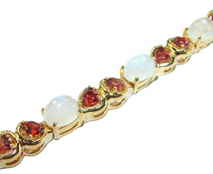Genuine Rainbow Moonstone Ruby 14K Gold over .925 Sterling Silver handmade Bracelet - photo 1